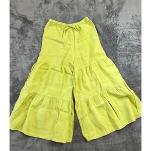 Match Point Linen Pants Womens Large Lime GreenTiered Flare Leg  Cha Cha  Boho